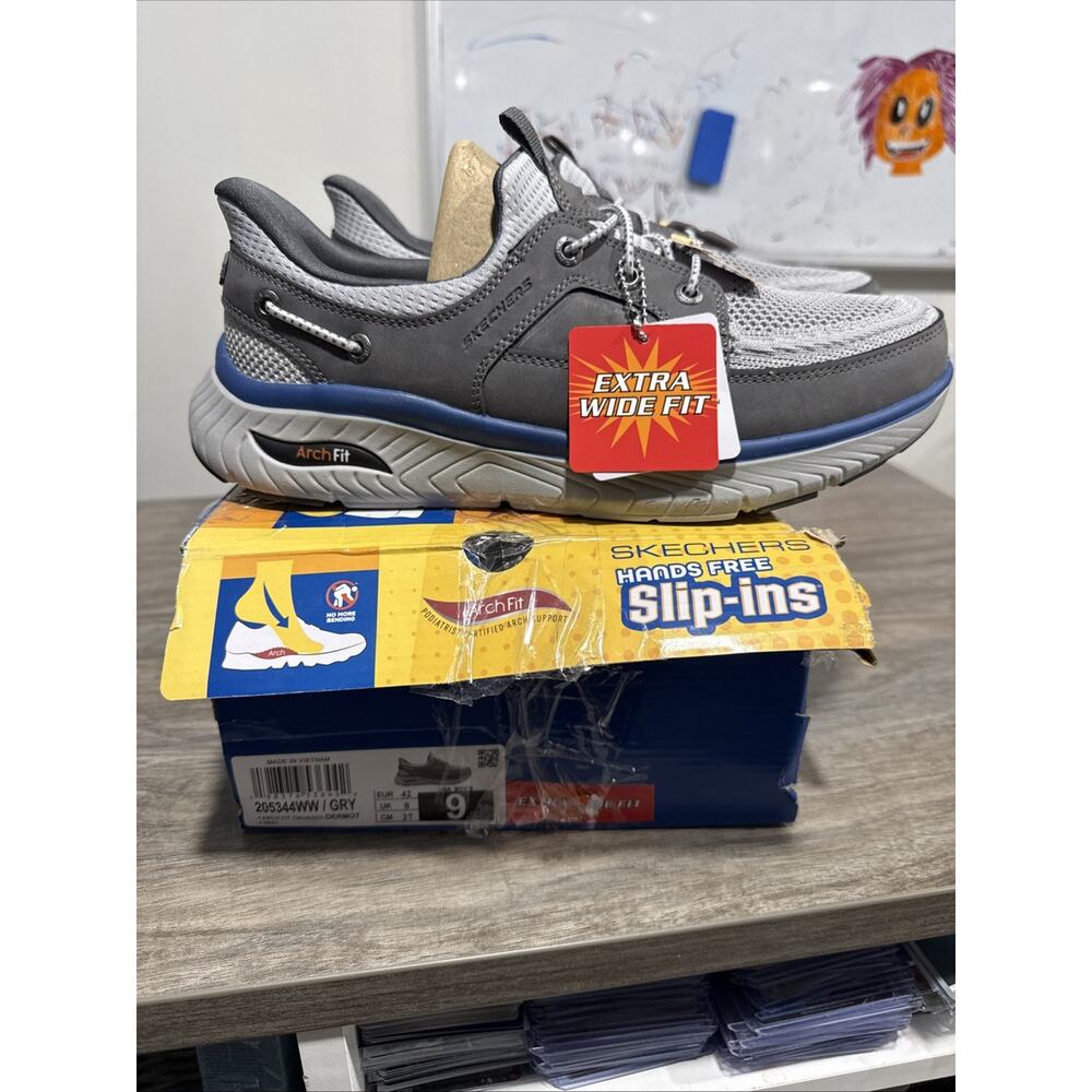Skechers Mens Relaxed Fit Arch Crosser Dermot Slip On, Gray, Size 9 XW